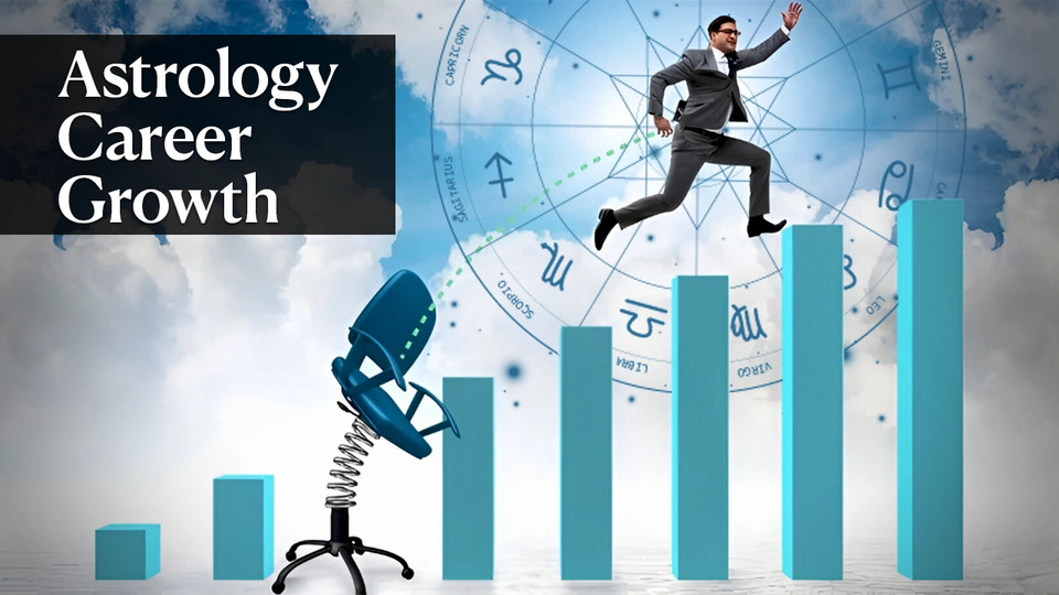 A symbolic image of a growing financial graph with planetary symbols, representing career and finance guidance from astrology.