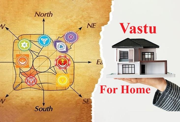 A peaceful and harmonious home interior designed according to Vastu Shastra principles for positive energy and all direction map.